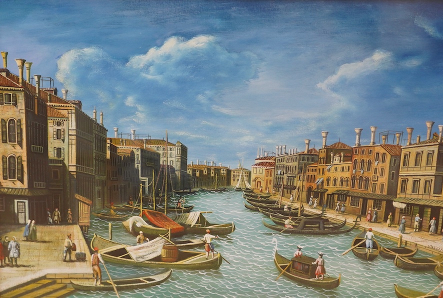 Valentino, pair of gouaches, Venetian canals with gondolas, one signed, 24 x 35cm. Condition - fair to good